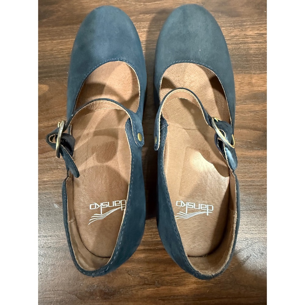 Dansko Thea Navy Blue Nubuck Leather Mary Jane Platform Clog Heels Size 38 - Picture 3 of 10
